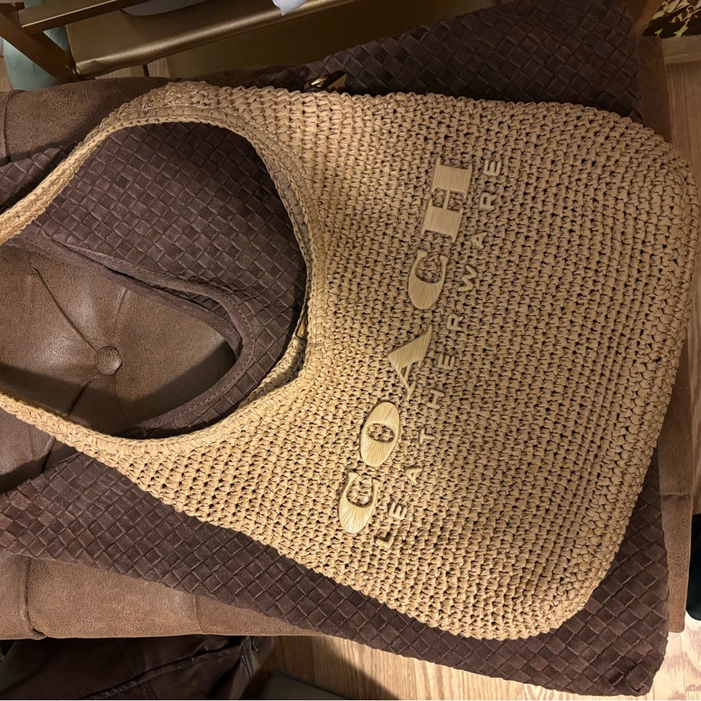 Coach Beige Woven Shoulder Bag